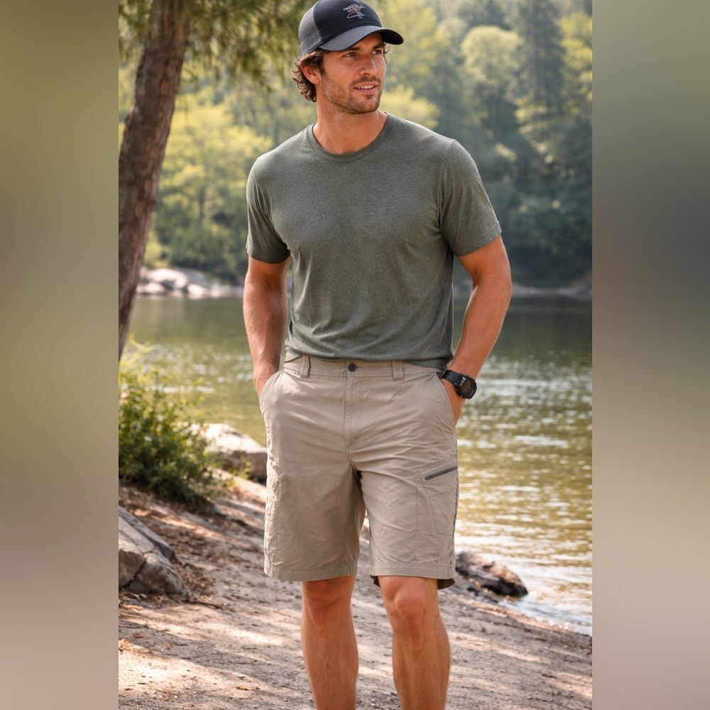 Simms Fishing Shorts XL Khaki Performance Nylon Stretch Outdoor Hiking Angling